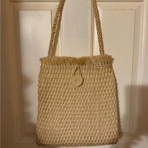 Woven Natural Straw Tote Bag with Rope Strap